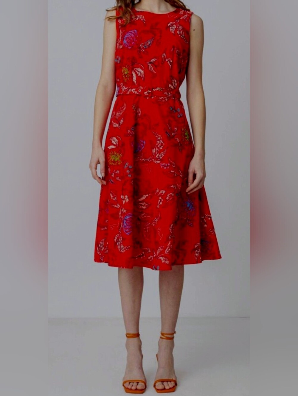 IVKO Red Embroidered Floral Midi Dress Size XS